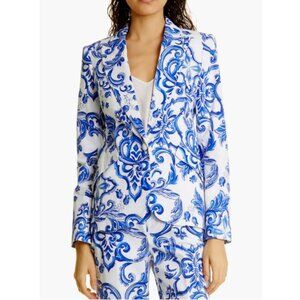 L'AGENCE White Blazer with Blue Baroque Motif